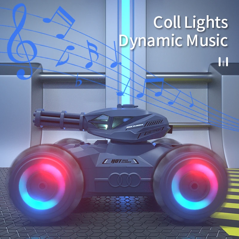 Controle Remoto Water Track Tank para Crianças, Rotate Stunt Car, Veículo com Música Leve, Relógio de Controle Duplo, Brinquedos Meninos, Presente, 2.4G