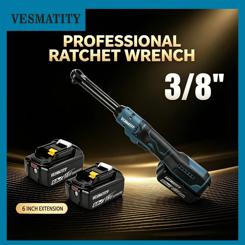 Vesmatity 1/2 3/8 Brushless Right Angle Ratchet Wrench LED Cordless Variable Speed Driver for 18V Makita Battery Max Unit