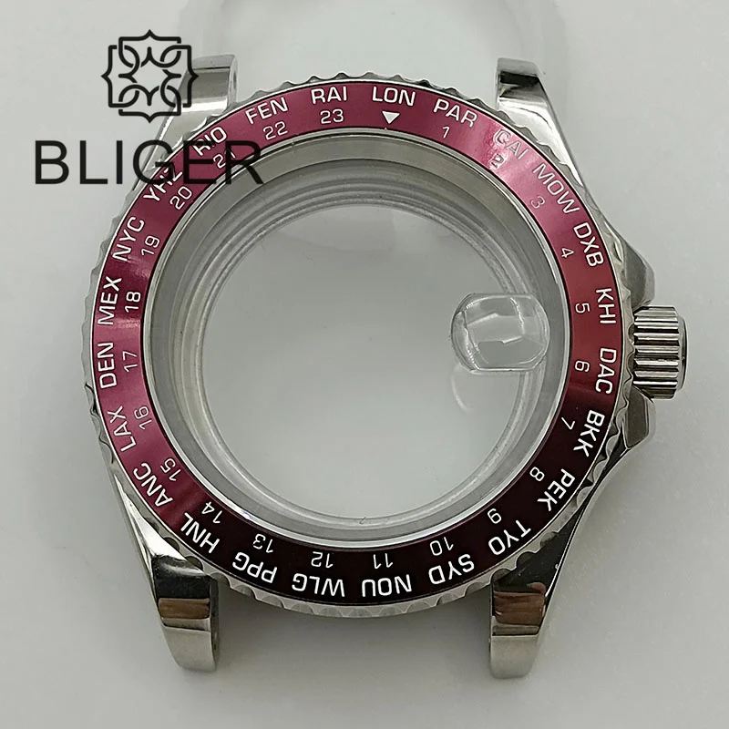 BLIGER 40mm Sapphire Watch Case Black Blue Red GMT Bezel Fit NH35 NH36 Miyota 8215 821A ETA2836 2824 PT5000 Movement