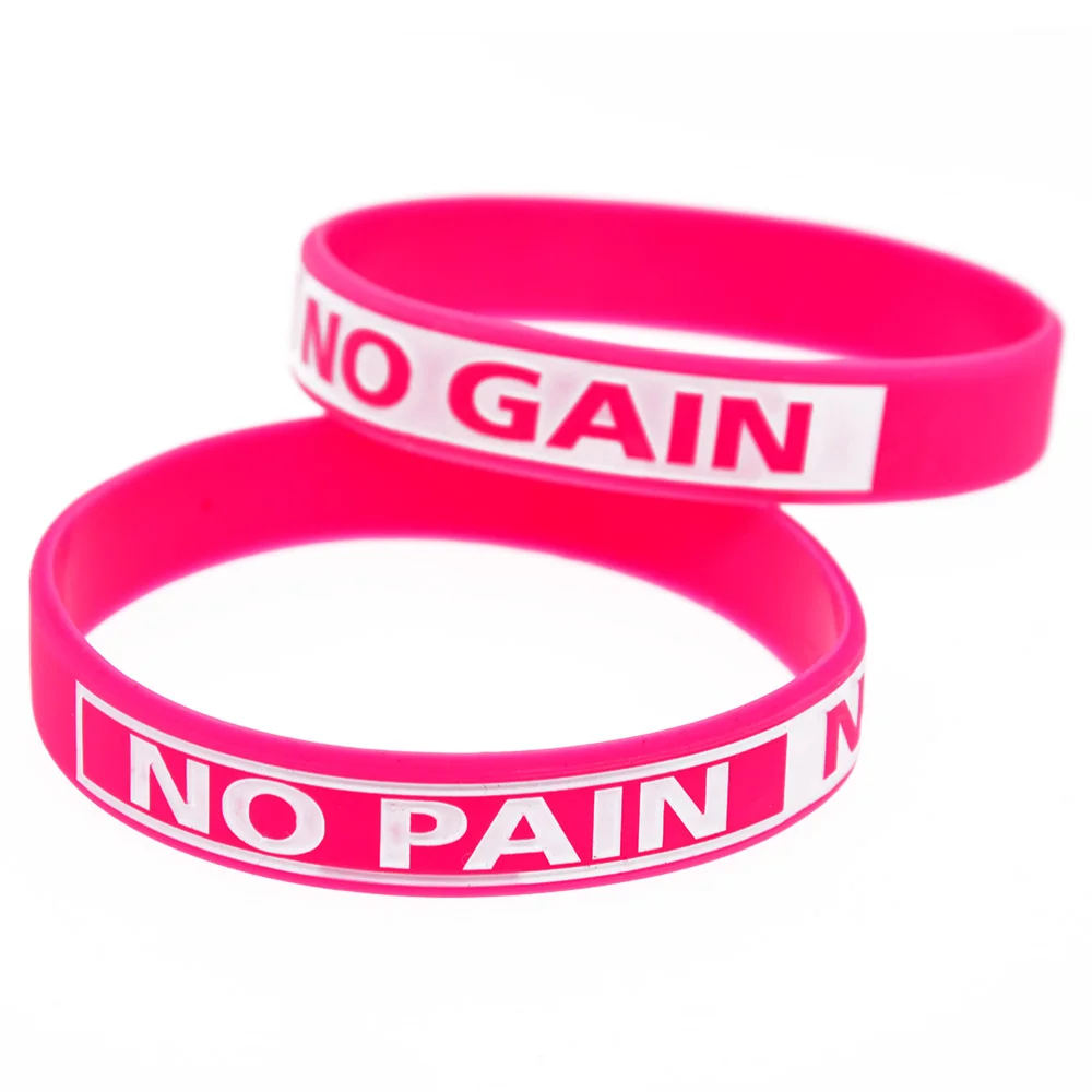 No Pain No Gain Silicone Rubber Wristband 1/2 Inch Wdie Bracelet Adult Size 4 Pcs