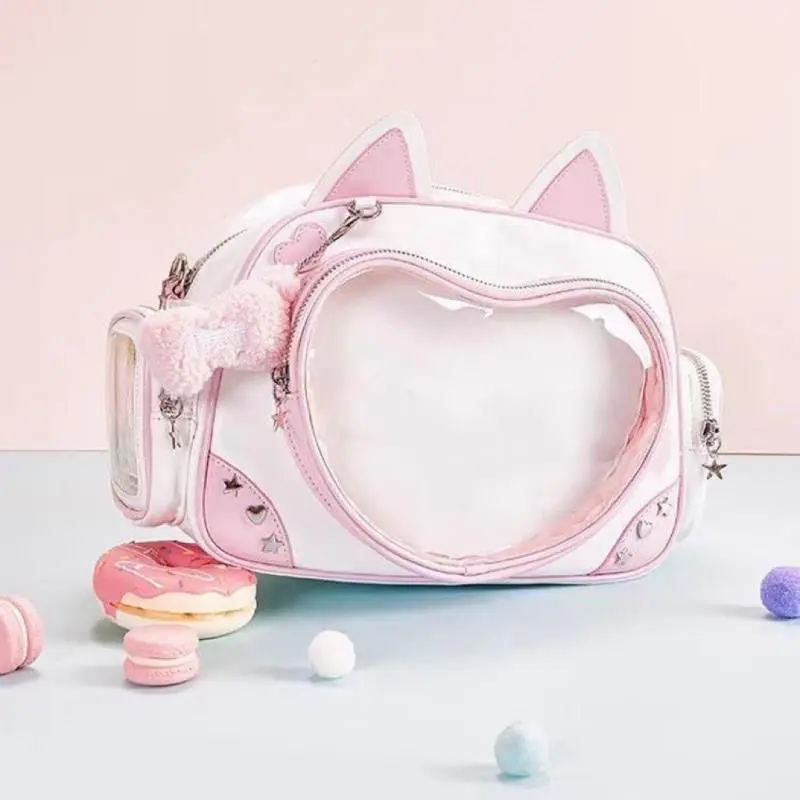 Ita Bag Sweet Cute Cartoon Cat Backpacks for Teenage Girls Popular Transparent School Bag Ear Design Cute Display Crossbody Bag