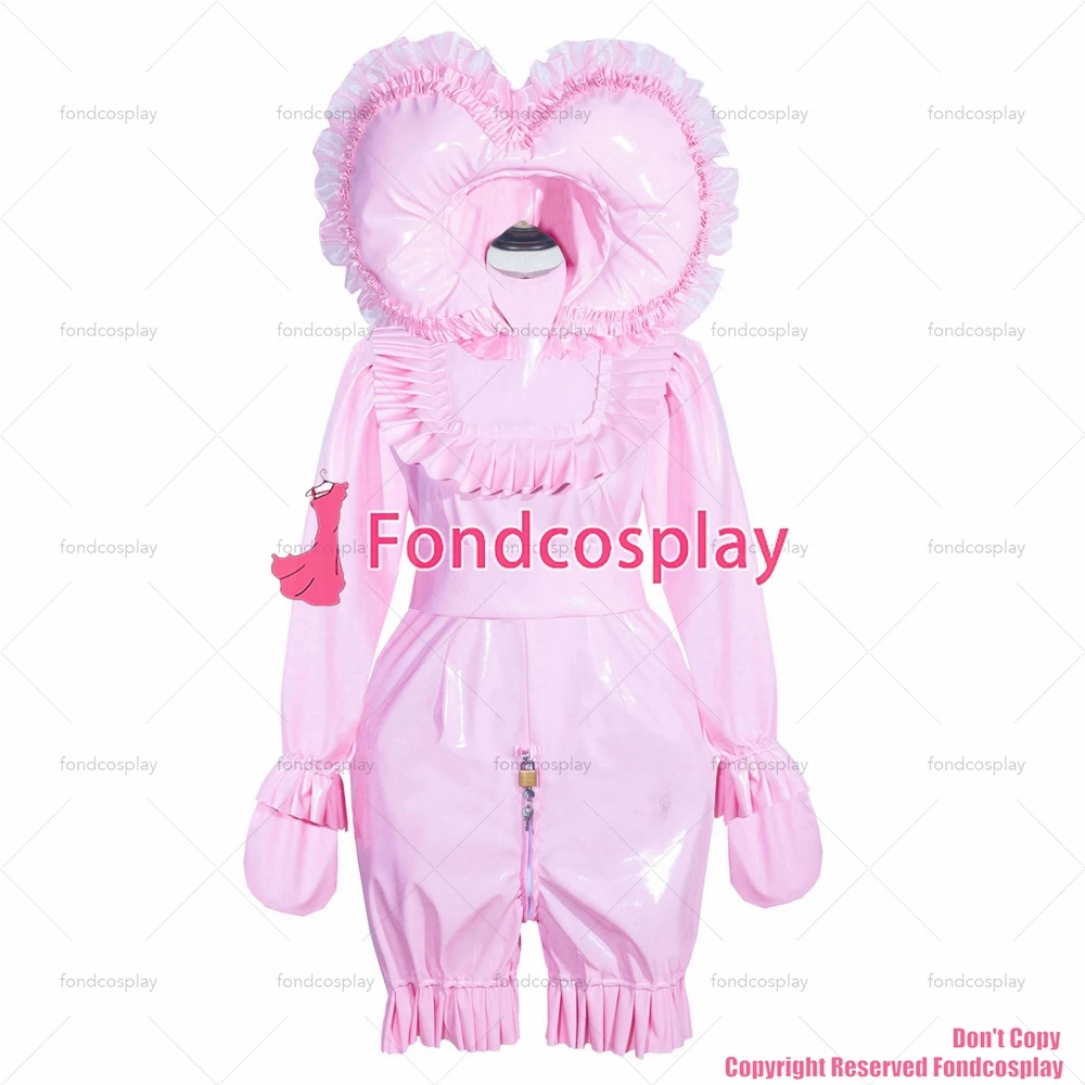 Fond cosplay erwachsene sexy cross dressing sissy maid kurz französisch abschließbar rosa dünn pvc stram pler haube overall cd/tv [g4012]