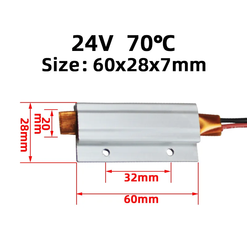 60x28mm 24V 70 ° C Termostat ogrzewanie aluminium PTC z otworem montażowym do mini instrumentu Izolacja powierzchniowa