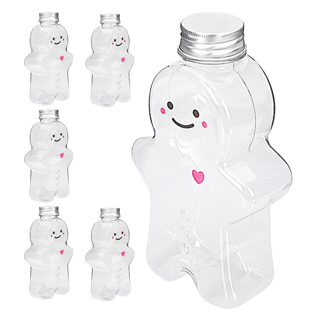 

6Pcs Xmas Gingerbread Man Drink Bottles Transparent Juice Containers Holiday Party Favor Bottles Juice Containers for Juicing