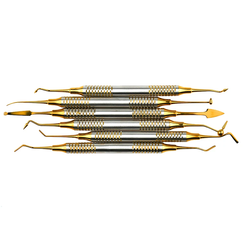 6PCS Dentistry Composite Resin Filling Set Spatula Thick Handle Titanium Plated Head Tool Filler Dental Instrument Materials