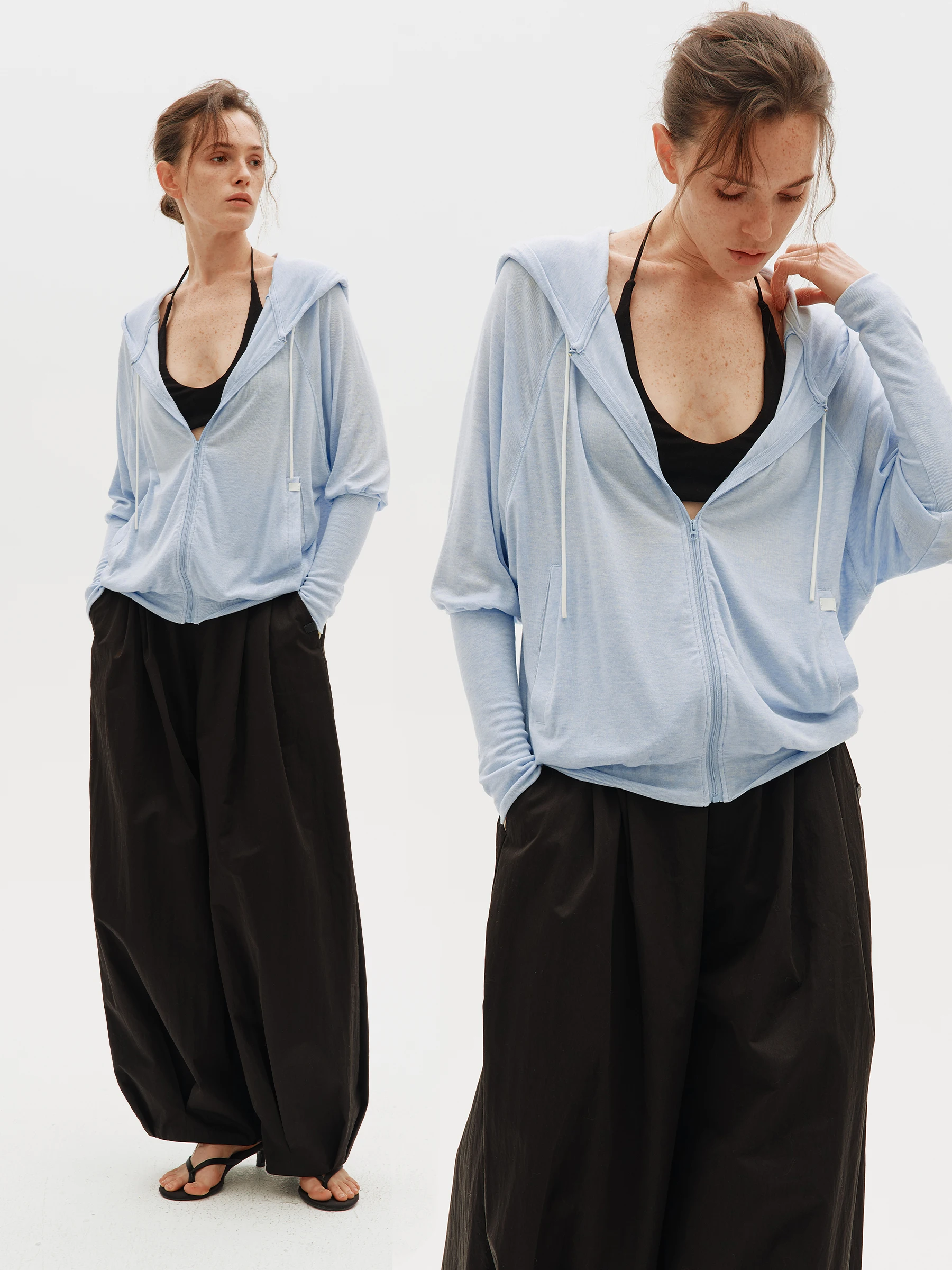 

3RD Ladies Lightweight Soft Woolen Hoodie Sun Protection Long Sve Batwing Sve Zipper Cardigan Loose Fit Spring Faion