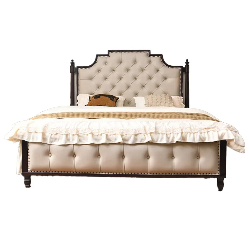 

.American Retro Style Solid Wood Bed Master Bedroom 1.8 Meters Double Bed Light Luxury French 2 Meters Soft Rest.