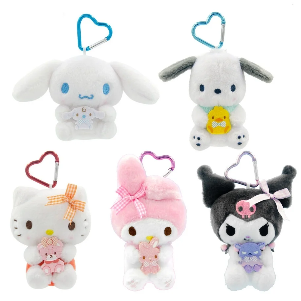 12cm Genuin Sanrio My Melody Kuromi Cinnamoroll Kt Cat Plush Toy Anime Stuffed Animals Keychains Small Gifts For Girls