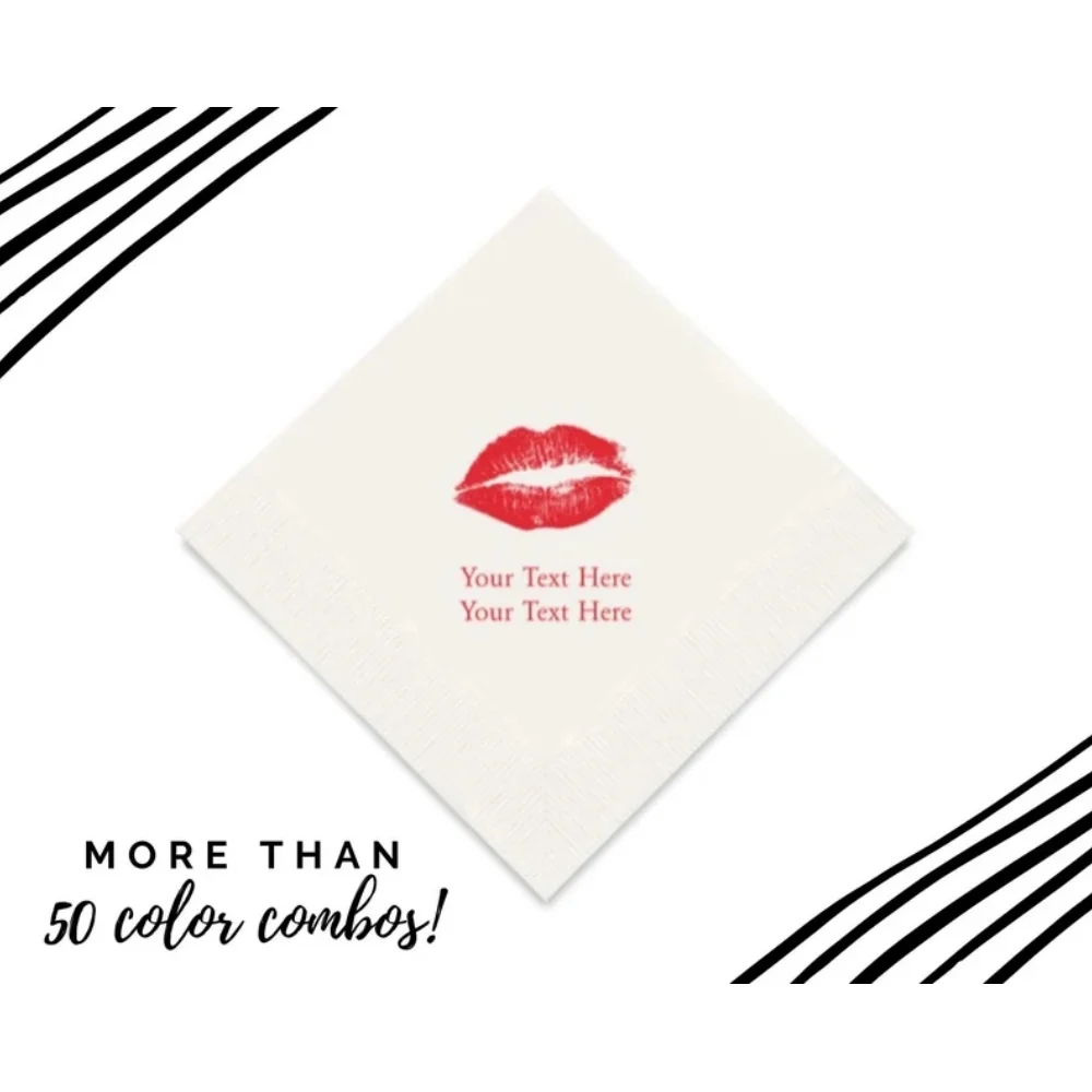 

Personalized Kiss Print Napkins, Bachelorette Party, Bachelor Party, Dinner Size, Luncheon, Her Birthday, 50 Pcs