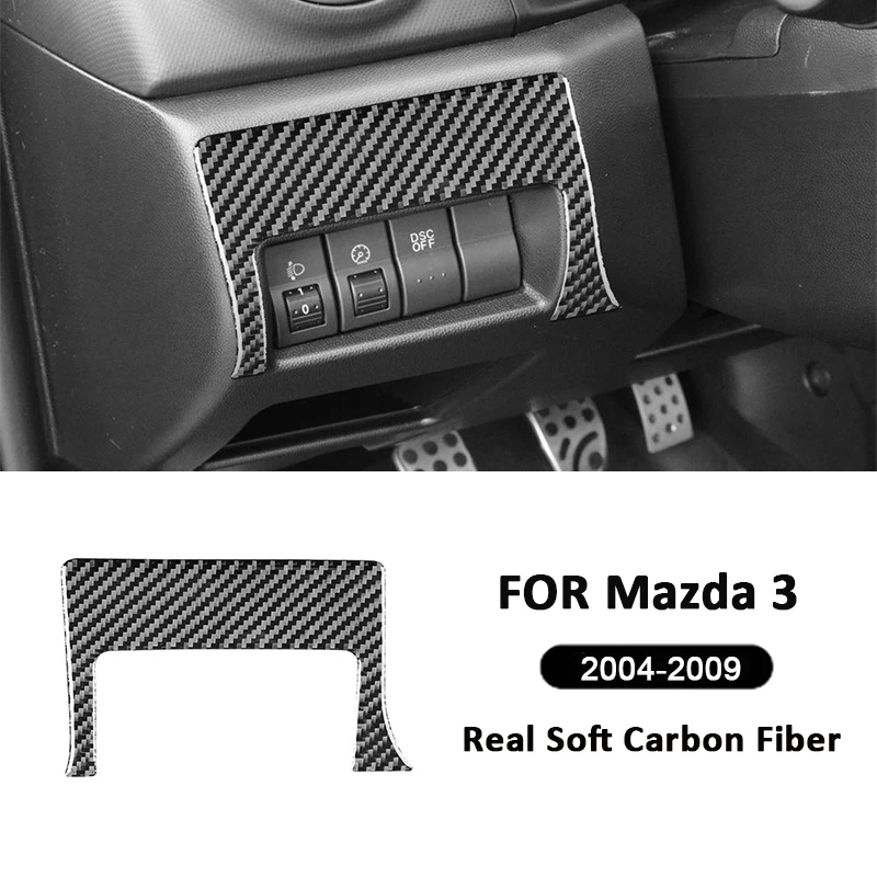 For Mazda 3 2004-2009 Accessories Carbon Fiber Car Front Headlight Control Switch Buttons Panel Trim Cover Decoration Sticker