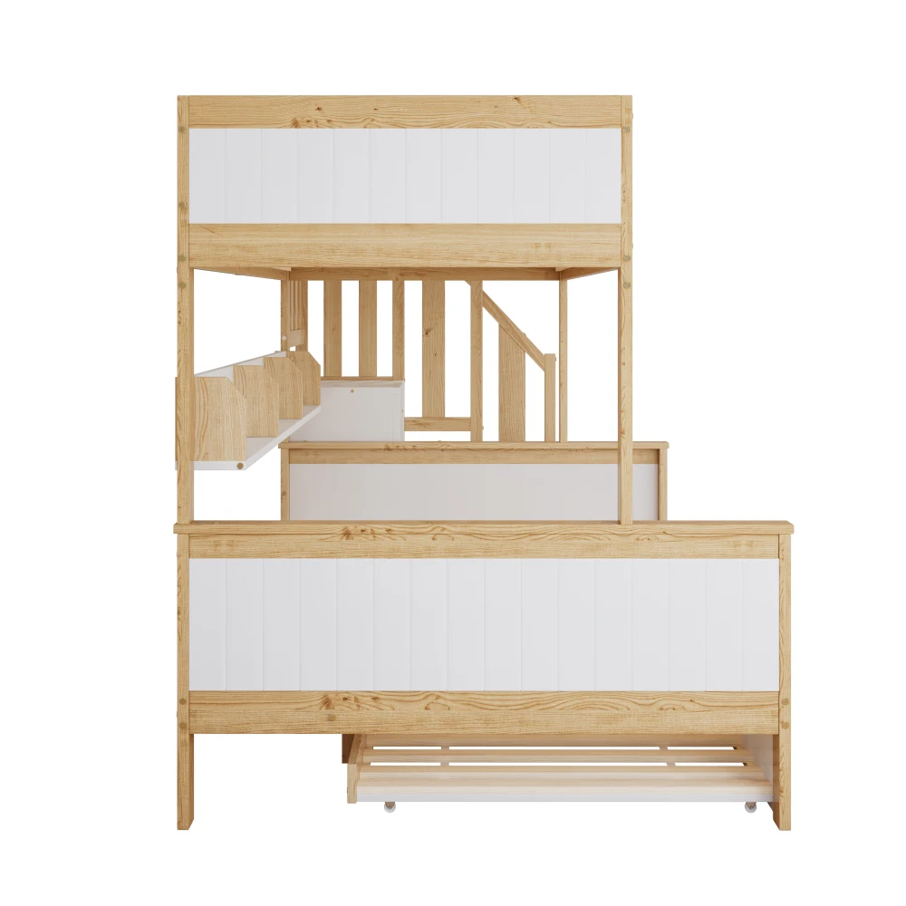 PINGGO Etagenbett 90x200/90x190/120x200cm mit Fallschutzgitter, 3-stöckiges Rollbett mit Kleiderschrank und Eck-Treppe, ohne Matratze – Detail 16