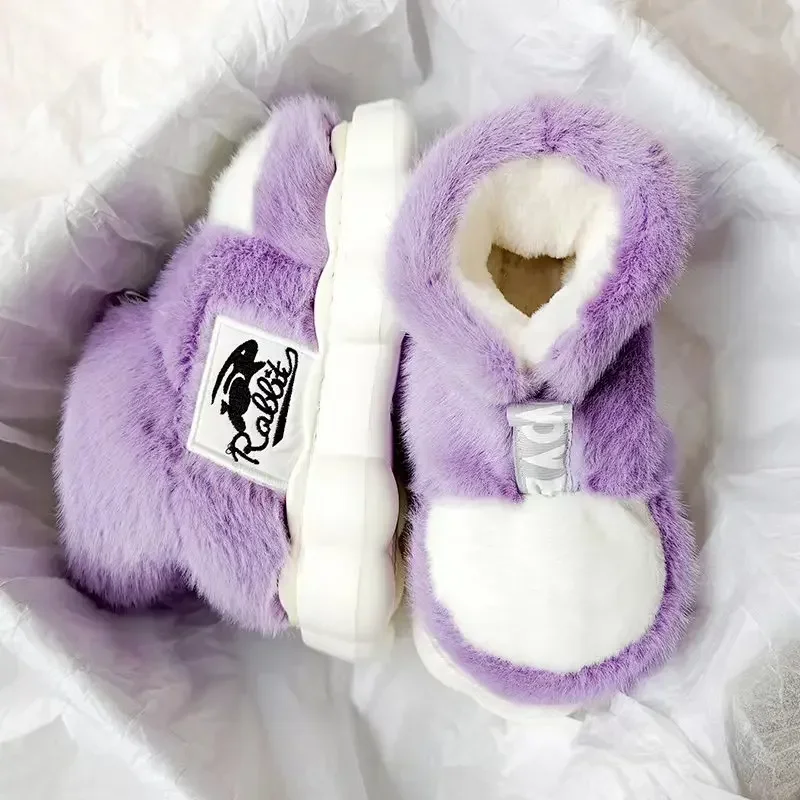 Chinelos de algodão de pelúcia quente para mulheres, botas de neve de plataforma alta, chinelo doméstico interno masculino, feminino e masculino,
