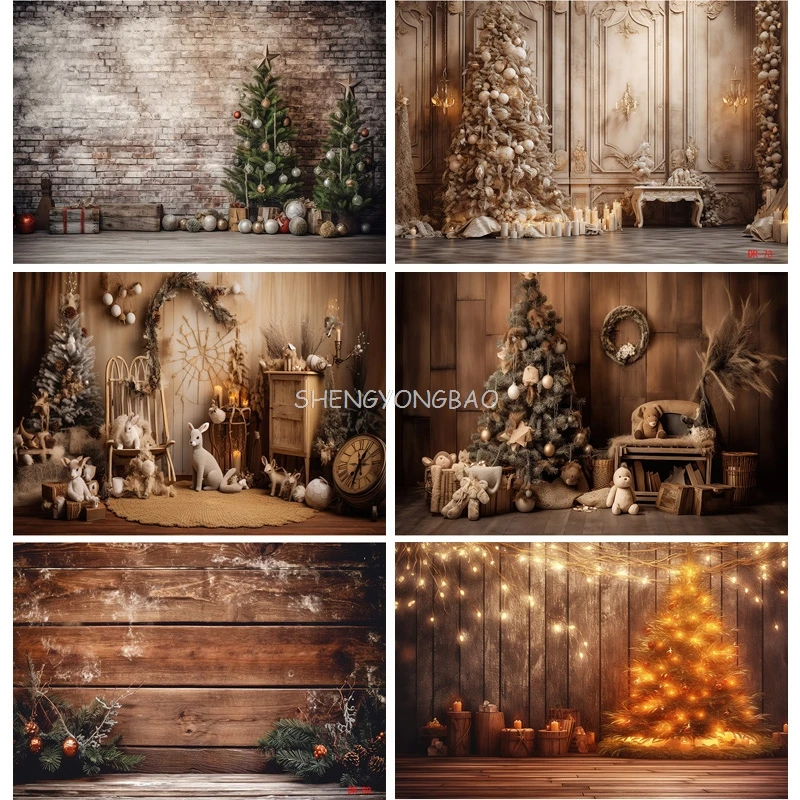 

Vinyl Custom Christmas Day Fireplace Photography Backdrops Prop Window Living Room Interior Village House Theme Background DR-03