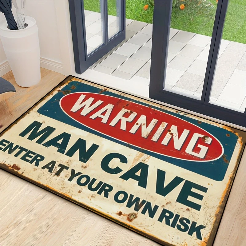 Retro Cave Warning Mat - Non-Slip Heavy-Duty Indoor/Outdoor Mat, for Home Decor, Commercial Spaces Flannel Doormat