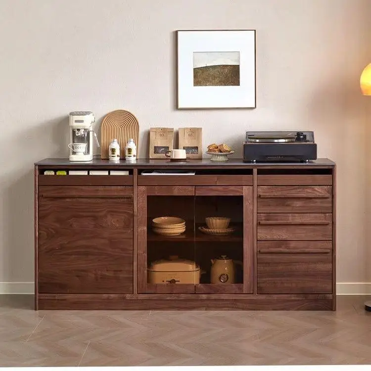 

Customizable Walnut Slate Side Cabinet Restaurant Locker Solid Wood Storage Wine Cabinet Wall High Cabinet