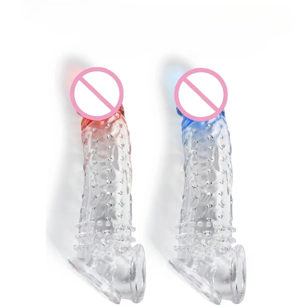 Penis Enlargement Sleeve for Couples Silicone Cock Cover Penis Extender Time Delay Trainer Male Lifelike Dildo Cock Rings