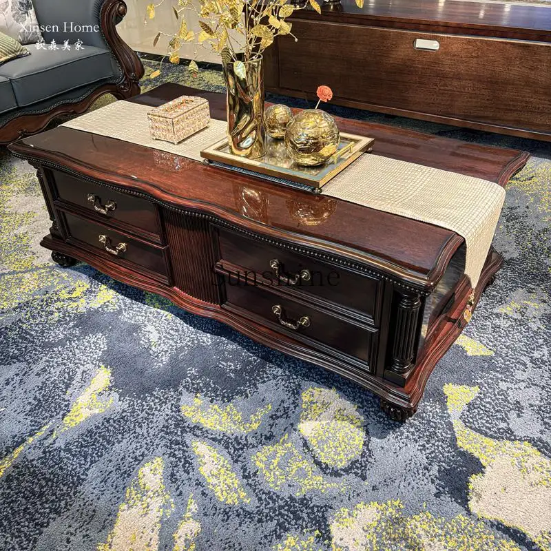 

American retro solid wood coffee table living room small apartment rectangular TV cabinet combination