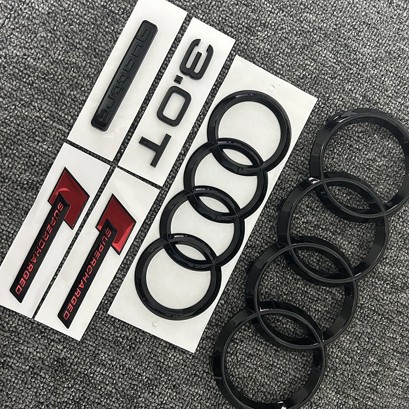 2PCS 4Ring logo ABS Black Car Hood Front Grill Rear Trunk Sticker 1P A7 1P Quarrto 1P 3.0T 2P supercharged For AUDI A7 2012-2018