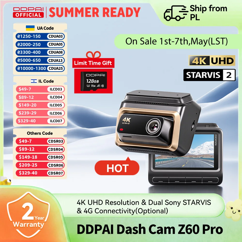 DDPAI 4K Dash Cam Z60 Pro Support caméra arrière et intérieure de voiture SONY STARVIS2 capteur 24h Parking 5GHz Wi-Fi ADAS GPS 4G voiture DVR