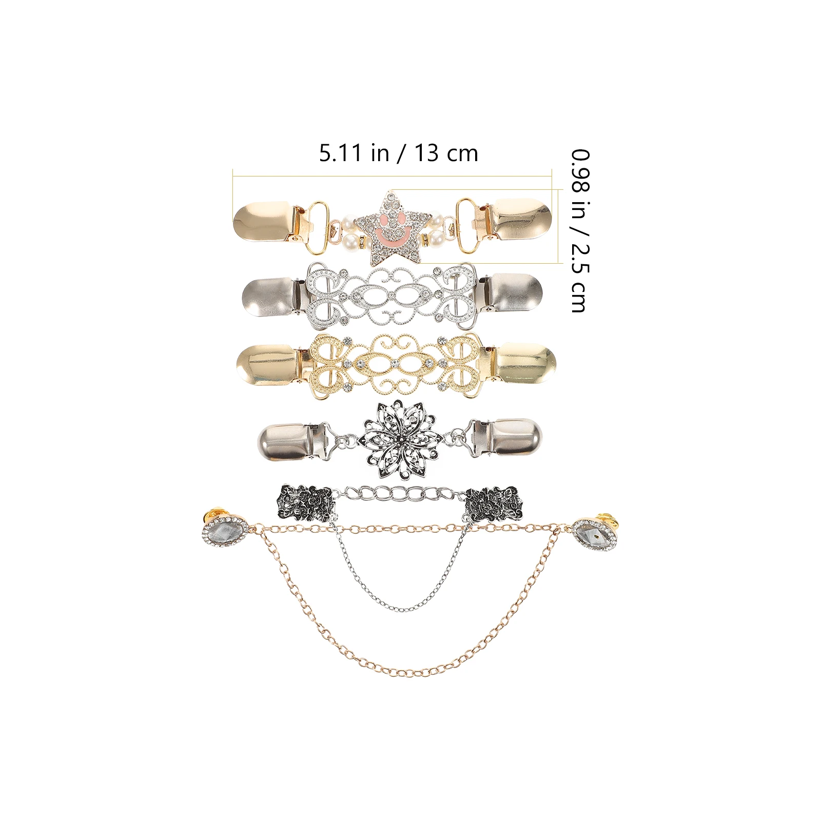 

6 pcs Vintage Sweater Clips Cardigan Clasp Shawl Pin For Women Brooch Metal Chain Clip Clothing Accessory Fashion Decor