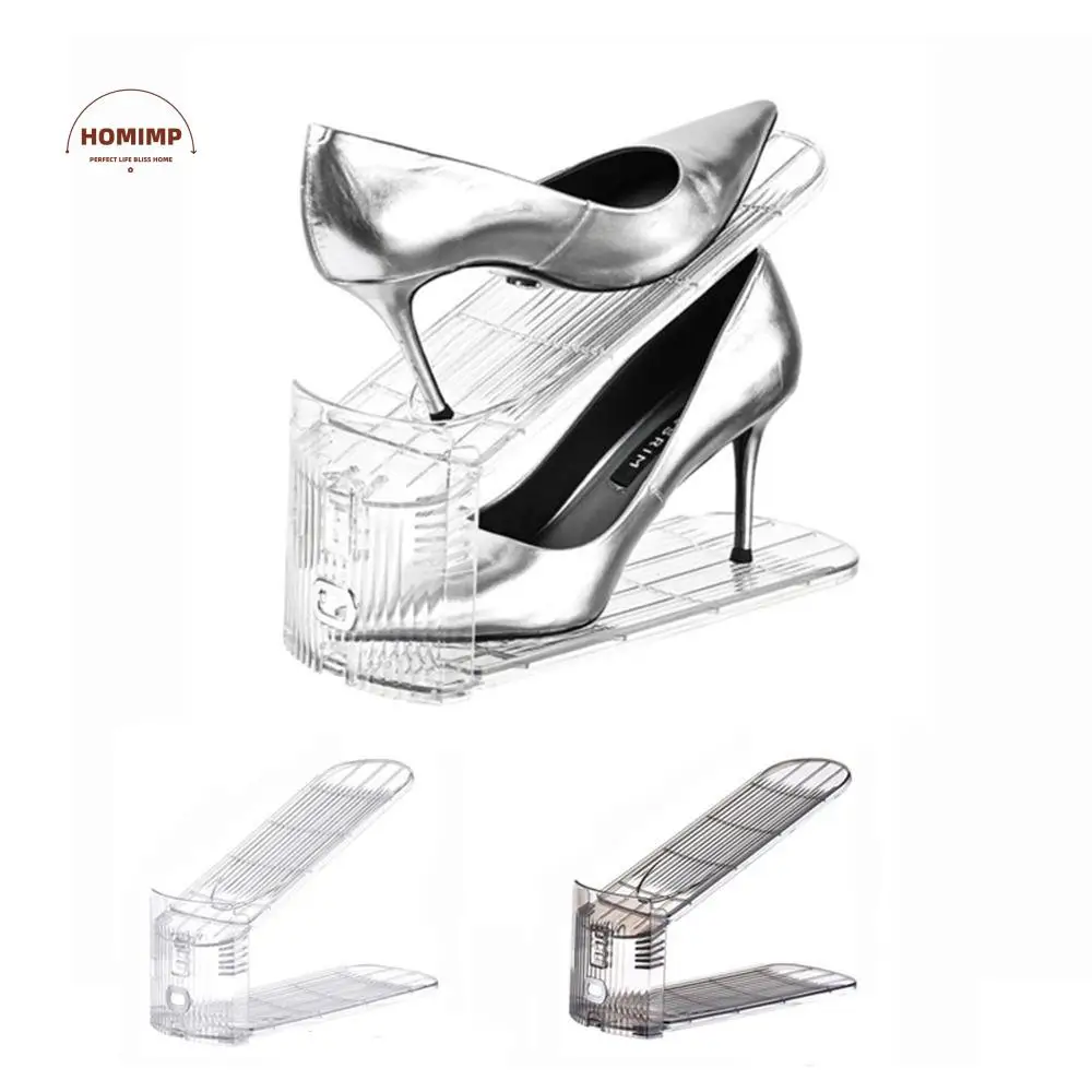 

2Pcs Transparent Double Layer Shoe Rack Adjustable Heights Anti-slip Shoe Holder Space Saving Plastic Slipper Racks for Home
