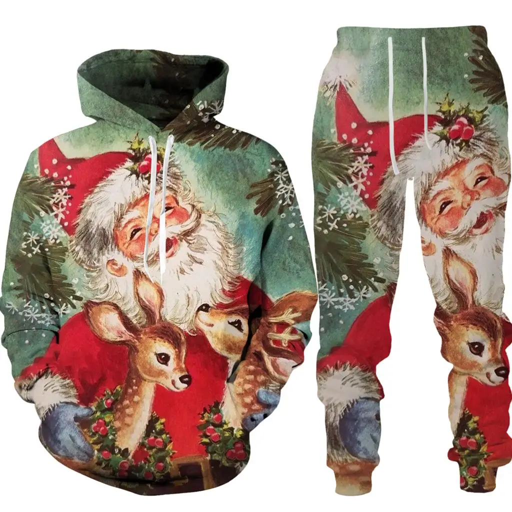 Christmas Santa Claus Autumn Winter 3D Printed Men Women Tracksuit Set Casual Hoodie And Pants 2pcs Sets Fashion Unisex Clothing