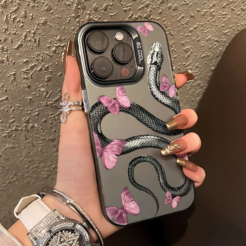 

Personalized Butterfly and Snake Case for iPhone 16 15 14 13 12 11 Pro/ Max/Plus Shock-proof Back Cover Anti-Fingerprint