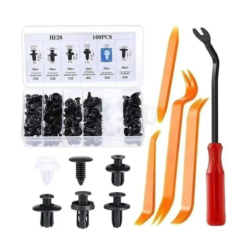 Car Push Retainer Clips Plastic Auto Fastener Assortment with Removal Tool 6 Sizes 1 Set for Door Panel Bumper Trim Repair