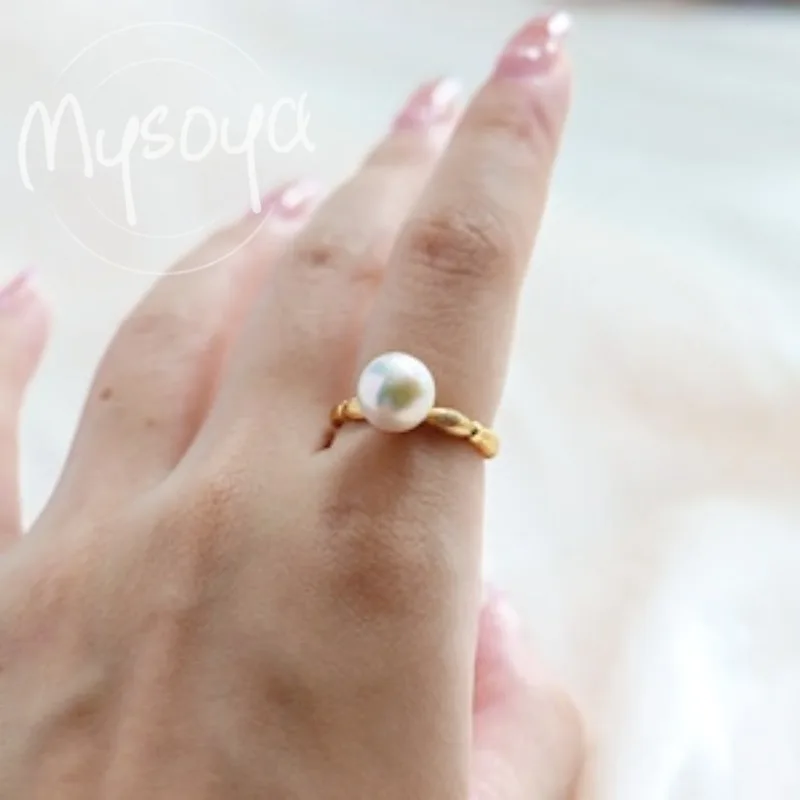 

MYSOYA White Freshwater Pearl Ring 8-9mm With Gift Box For Her/Him Birthday/Wedding/Christmas/Anniversary Gift