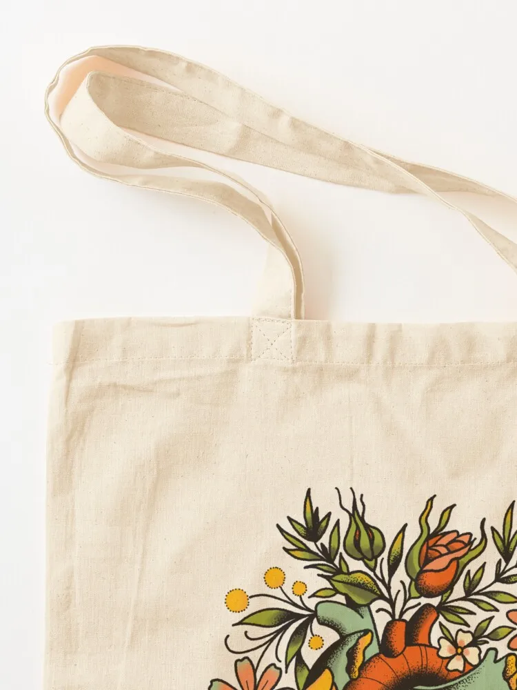 قلب تشريحي مع زهور، حقيبة يد وشم فلاش، حقيبة يد نسائية، حقيبة يد للمتسوقين