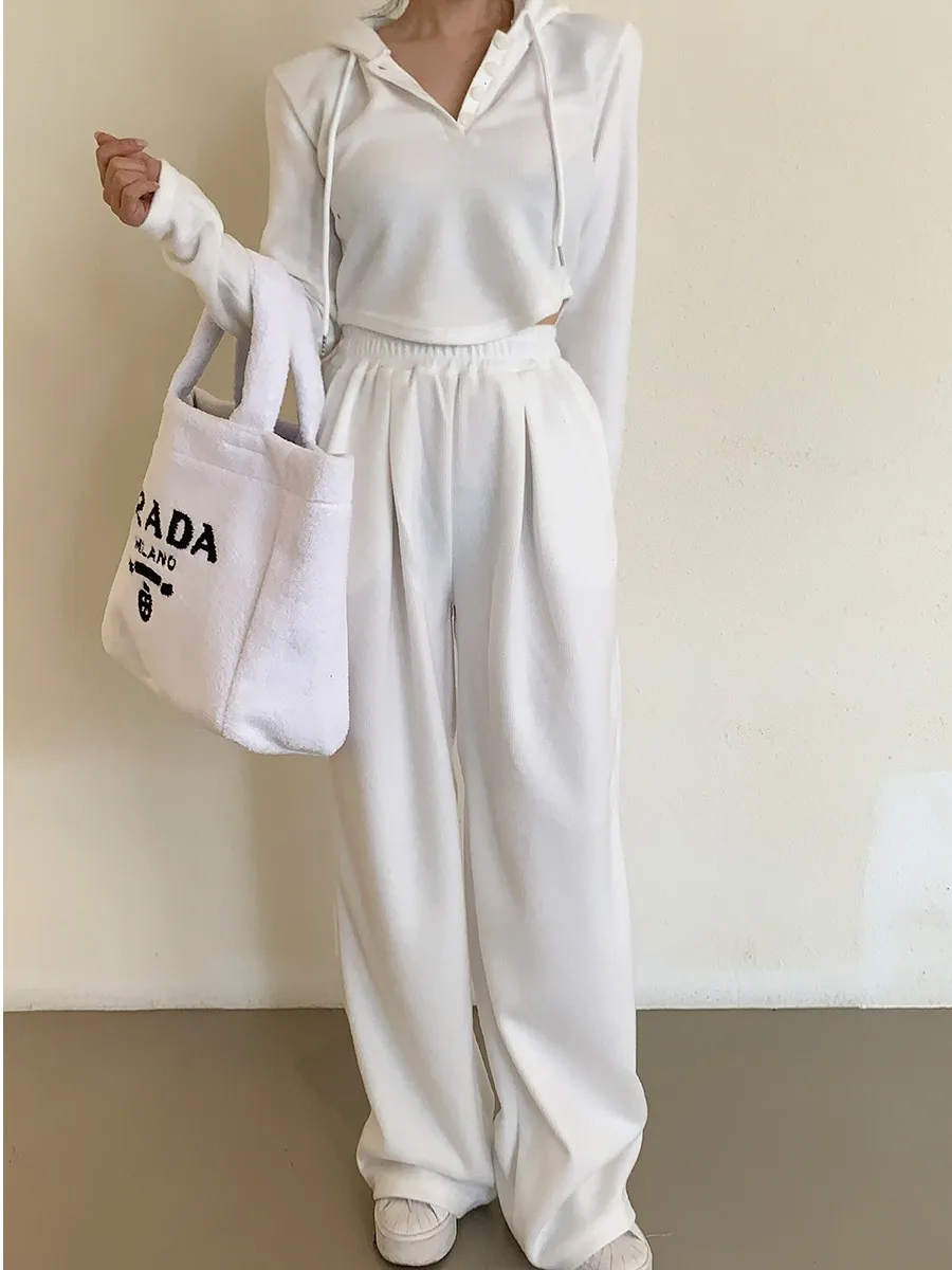 

Корейский женский топ Faion ort, широкие длинные брюки, толстовка с капюшоном, комплект из двух предметов, осень-зима, Новое поступление, повседневный, удобный