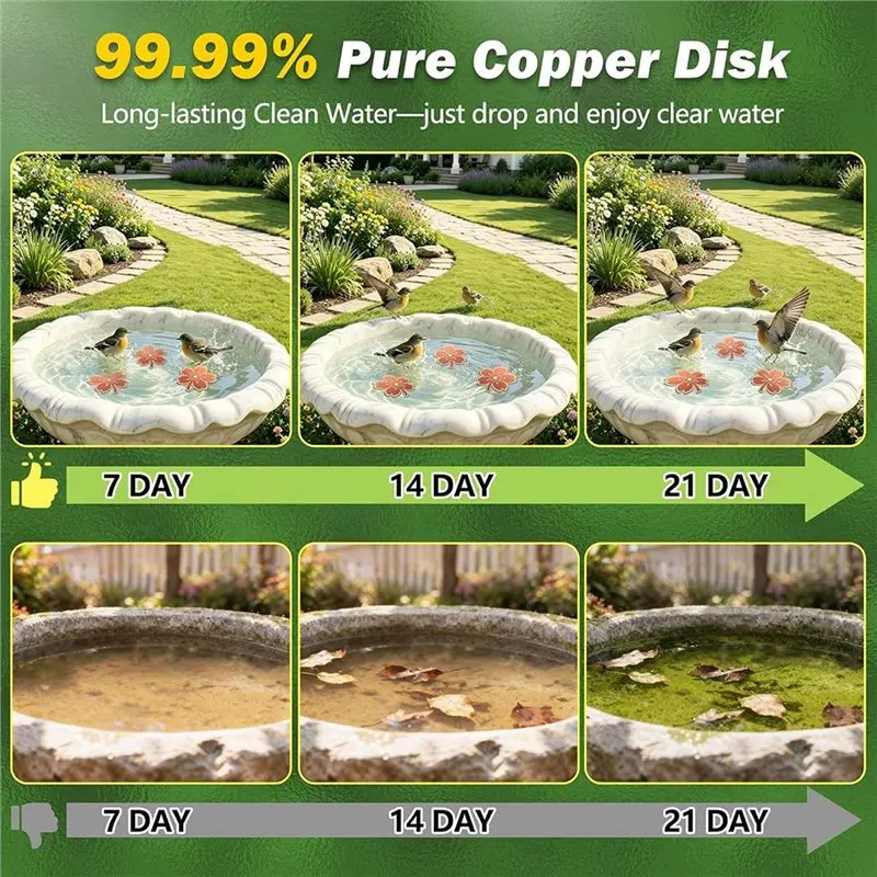 T19C Copper Bird Bath Disk For Garden Fountain, Pure Copper For Outdoor Birdbath Bird Bath Bowl Purification System, Safe Clean
