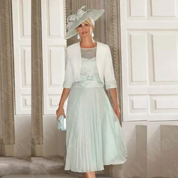 Customized Contrast Color Lace Mother of the Bride Dress 2025 Two Pieces Mother Gowns with Jacket Wedding Party Dress Tea Length