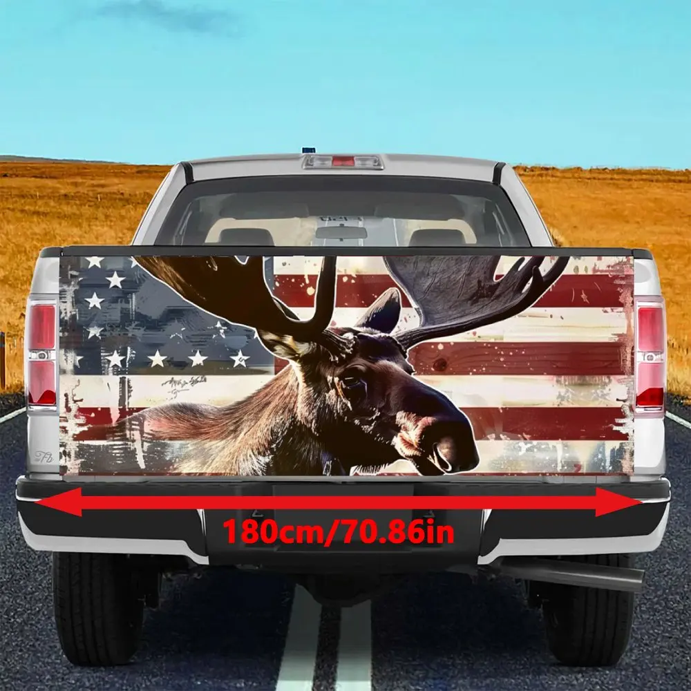 Deer and American Flag Car Tail Trunk Protect Vinly Decal Auto Accessories DIY Hood Decoration Sticker for Off-road Pickup