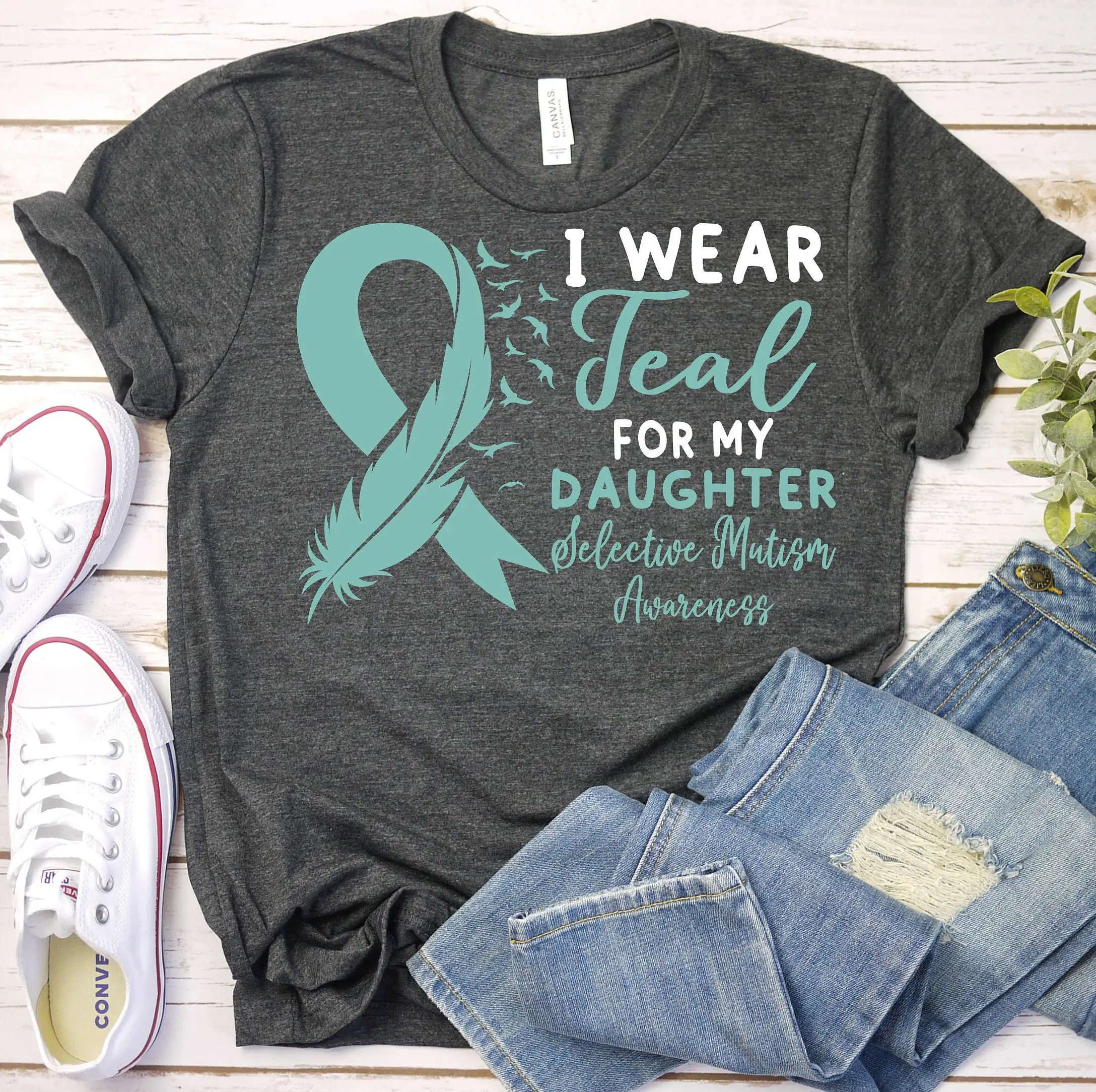 Selective Mutism Awareness T Shirt Teal Ribbon Mother Support Daughter