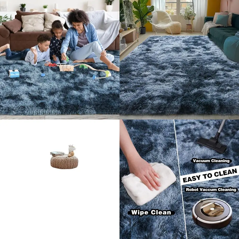 

Upgraded Non-Slip 5x7 Area Rugs for Living Spaces, Kids Rooms, and Dorms - Tie-Dyed Blue Grey Shaggy Carpets for Home Decor Aest