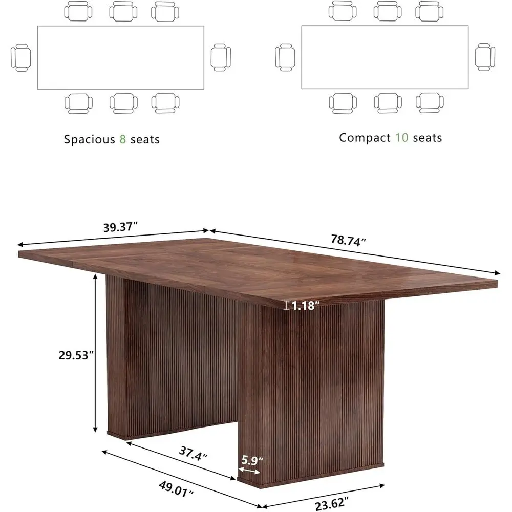 Walnut 78 Rectangular Dining Table for 6-10 Guests, Suitable for Kitchen and Living Room