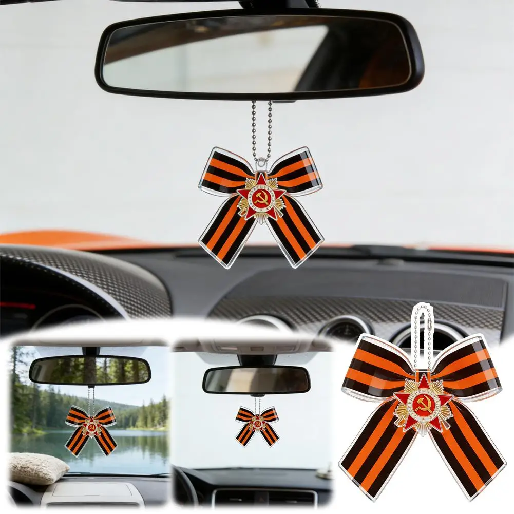 St. George's Day Car Pendant, Acrylic Victory Medal Rearview Mirror Decor, Patriotic Auto Hanging Ornament Gifts