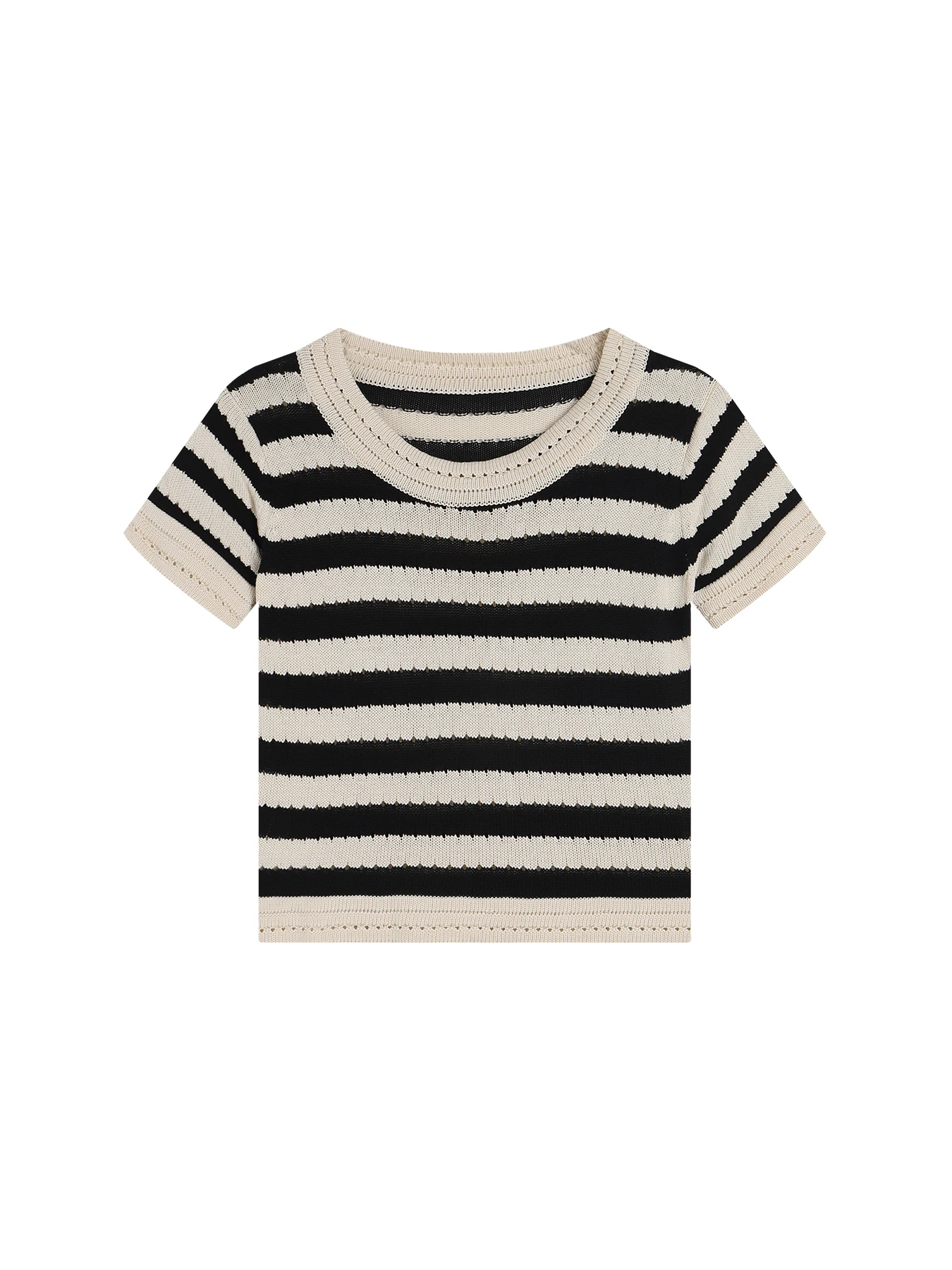 

Женский модный базовый Укороченный трикотажный топ в полоску, летний Повседневный шикарный топ с коротким рукавом и круглым вырезом