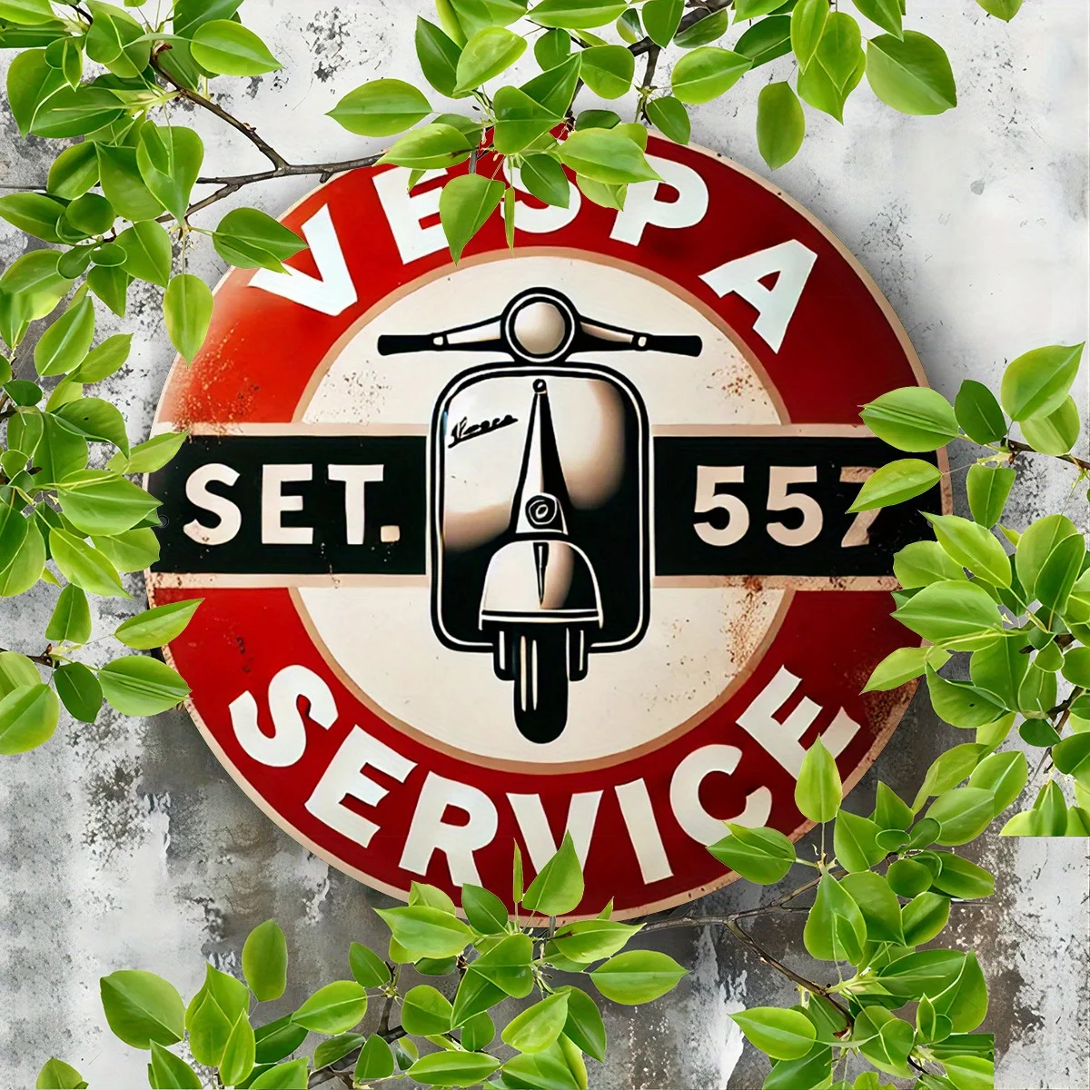 Retro Scooter Service Metal Sign, Round Aluminum Wall Decor for Garage, Home, and Workshop, Durable Vintage Style, 8-Inch Diamet