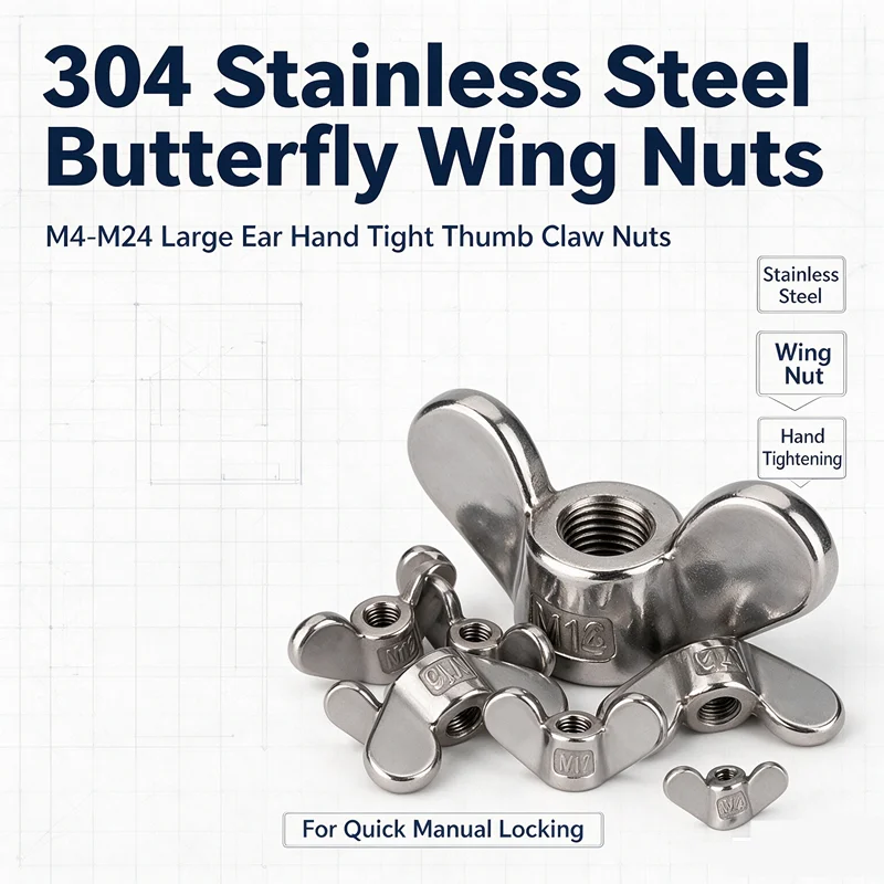 M4-M24 304 Stainless Steel Butterfly Wing Nuts Yuanbao Large Ear Thumb Claw Nut Hand Tighten Manual Fastening Nut