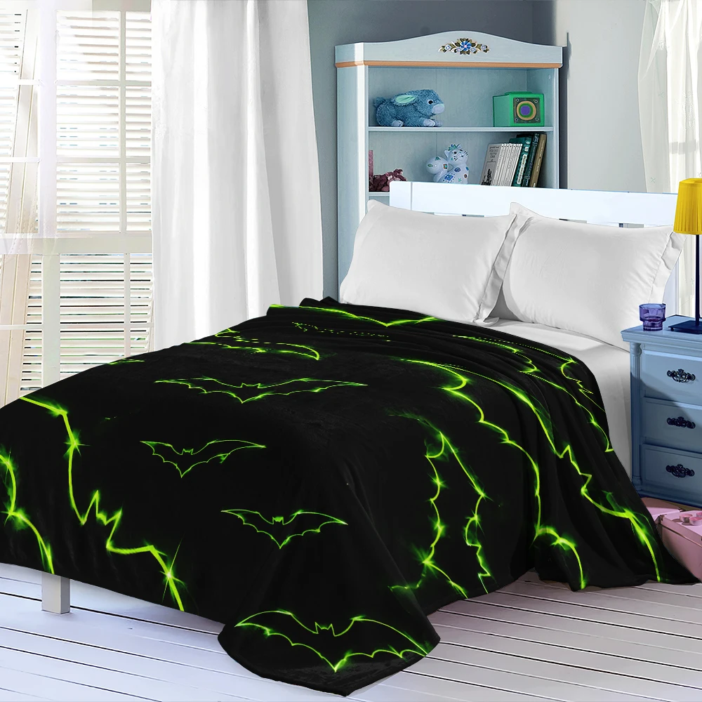 Black Neon Green Bats Soft Flannel Blanket Warm Cozy Throw Blanket for Bedroom Living Room Fuzzy Plush Bedspread Gift for Family - view 2