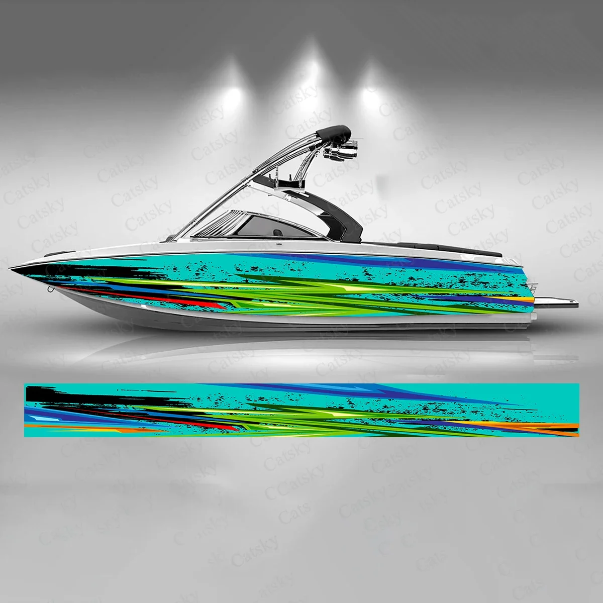 Colorful Abstract Lines Boat Sticker Fashion Custom Fish Boat-Sticker Vinyl Waterproof Boat Wrap Graphic Boat Wrap Decal