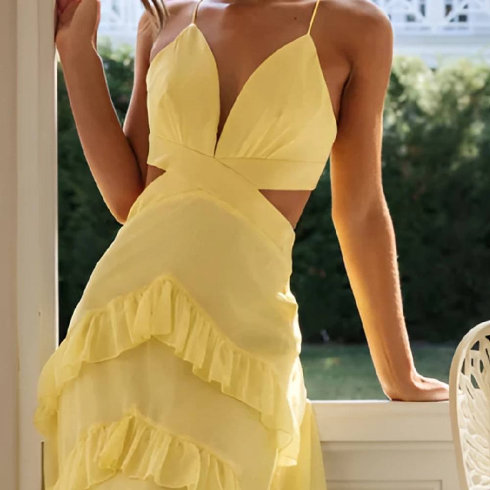 ESBRIDE Happy Sharon Abiti 2025 Nuova sera Abito da sera giallo di lusso senza maniche Elegante abito da cerimonia nuziale personalizzato