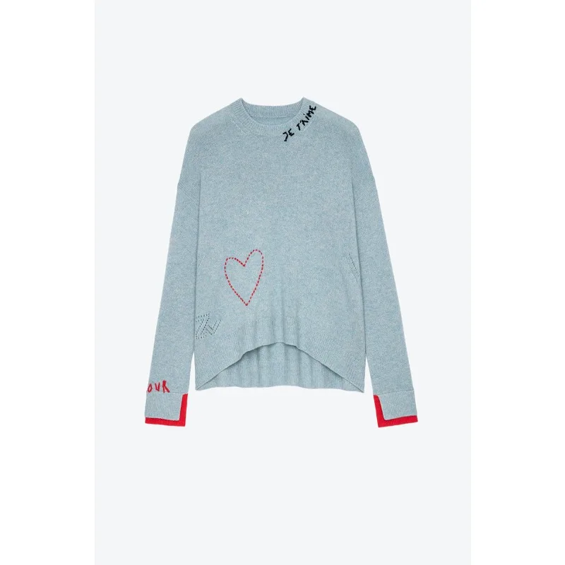 French Niche ZV@ Letter Love Embroidery, Handmade Crochet Cashmere Knit Sweater, Women\'s 2024 Early Autumn New