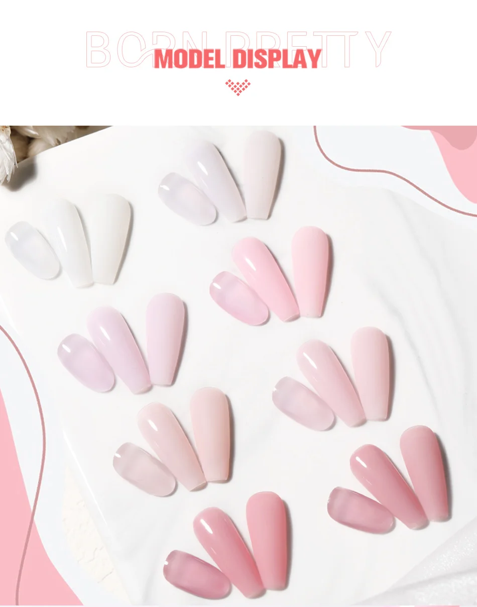 BORN PRETTY 15ml Jelly Nude Rubber Base Gel Natürlicher Milchweißer Klarer Semi-Permanenter Selbstnivellierender Soak-Off UV LED Gel-Lack – Detail 6