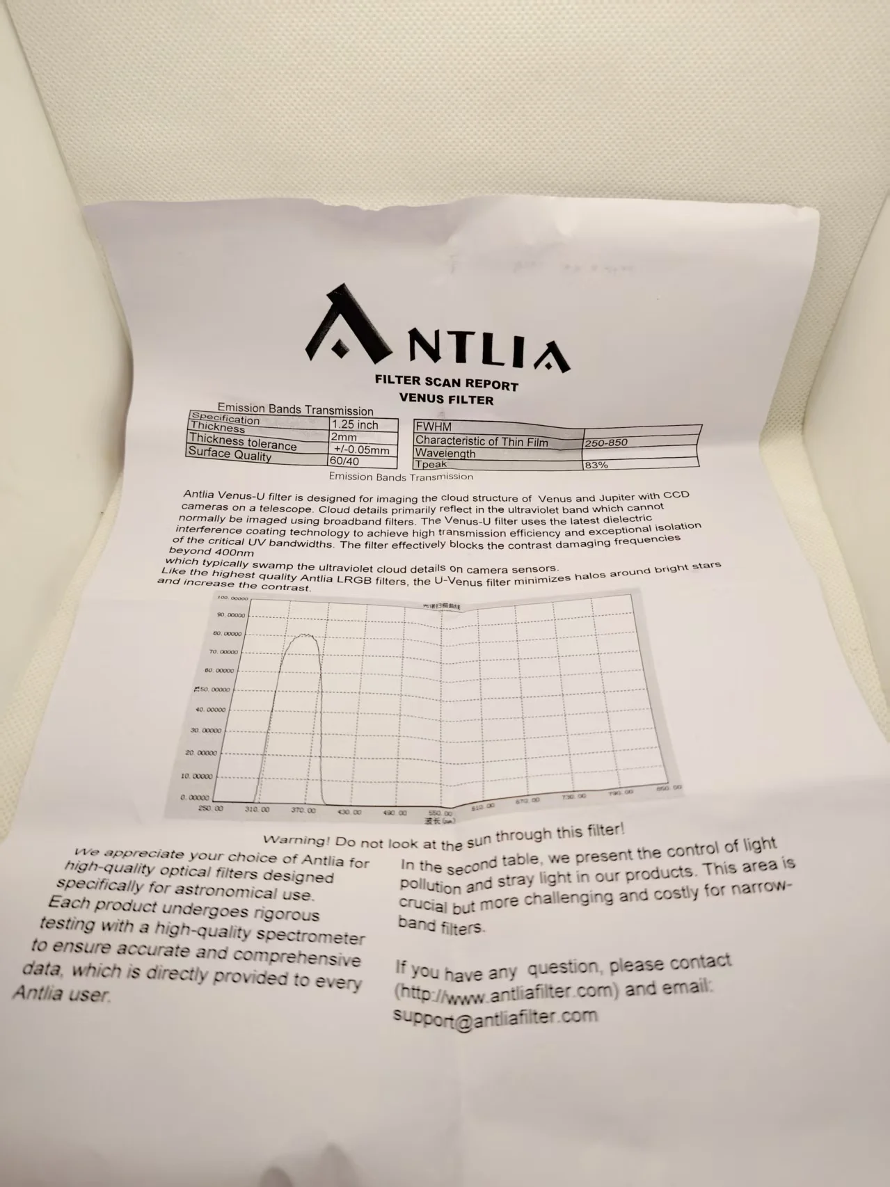 Antlia U-Venusfilter 1.25" Telescope Eyepiece Filter for Astronomical Observing