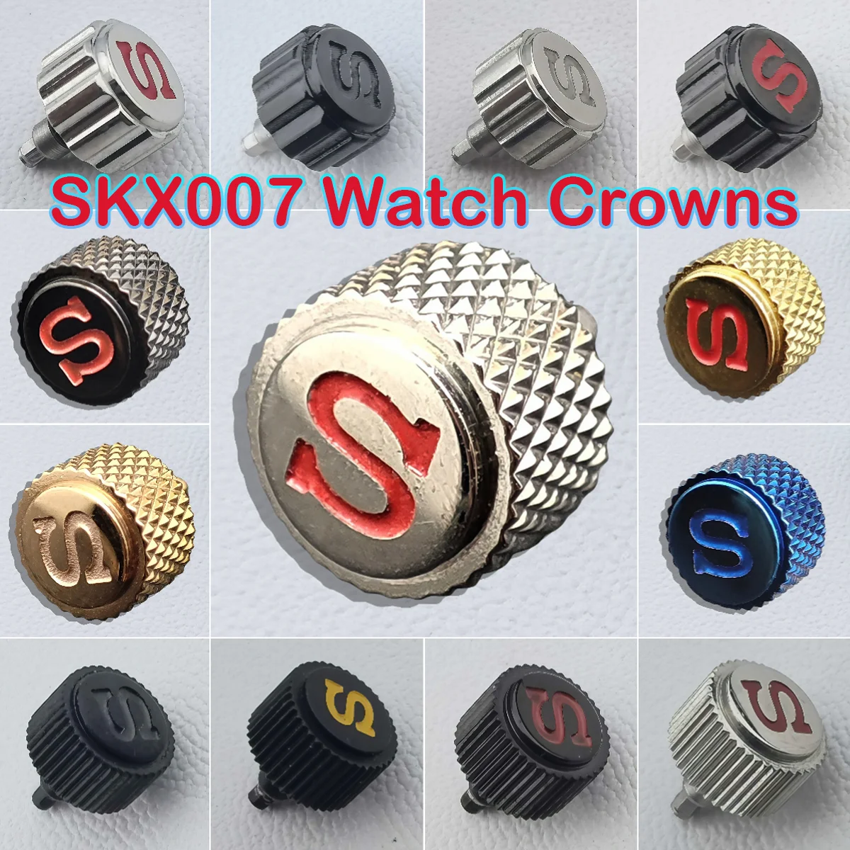 7mm SKX007 Watch Crowns  Silver/Rose/Black/Gold/Blue NH35 Watch Crowns Watch Parts Replacement S Crown for NH36 4R35 4R
