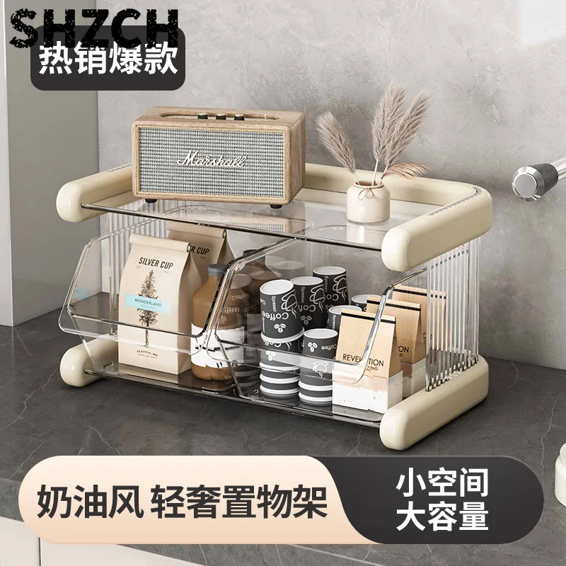 Acrylic Tea Tray Organizer - Transparent Desktop Storage for Cups & Tea Bags Multi-Compartment Countertop Organizer Spill-Proof