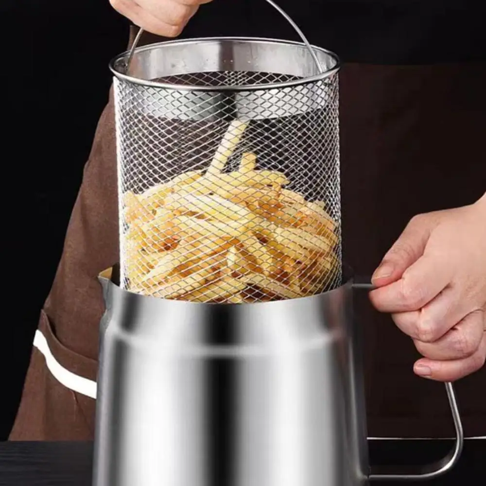 304 Stainless Steel Multi-Function Oil Filter Pot with Filter And Basket Set for Edible Oils And Fats Microwave Safe